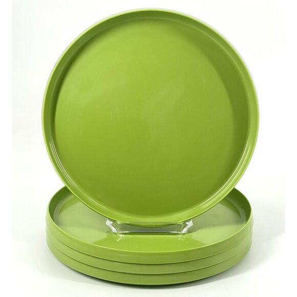 Vintage Oblique Avocado Green Stacking Melamine Luncheon Plates 9.5” Set Of 4 - Picture 1 of 7